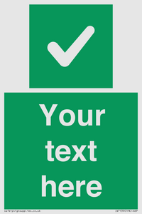 Custom green background, green square with tick sign